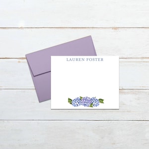 Personalized Hydrangea Flat Notecards with Envelopes, Custom Stationery Set for Women, Floral Cards for Notes, Invitations and Gifting