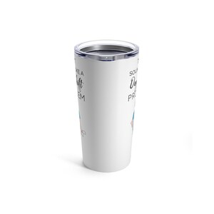 May include: White travel mug with a black and blue graphic of a woman with the text "Solving problems like a " and "shift" on the left side and "Solving problems like a " and "pro" on the right side.