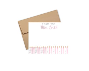 Personalized teacher FLAT note cards, teacher gift, teacher appreciation gift, customized back to school stationery,  pencil stationery