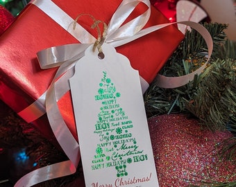 Personalized Christmas tree gift tag, Personalized Christmas gift tag, Holiday Party Favor Tags, Merry Christmas gift tag, Foiled gift tag,