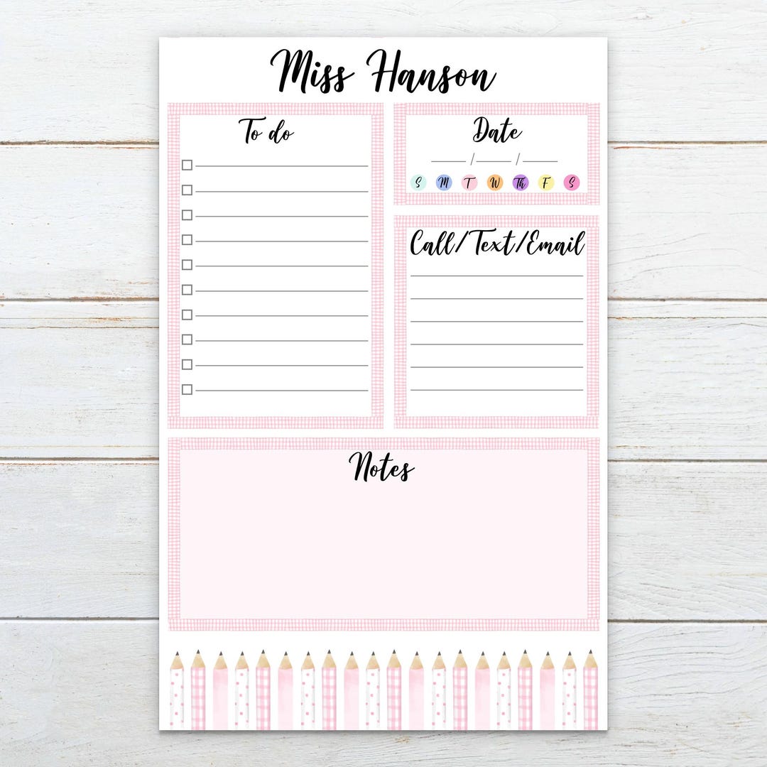 Personalized Teacher Notepad With Name, Teacher to Do List, Teacher ...