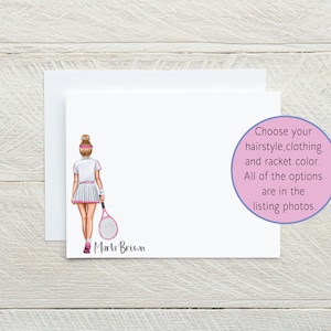 Personalized tennis stationery cards with envelopes, Flat personalized stationery, personalized stationery notecards
