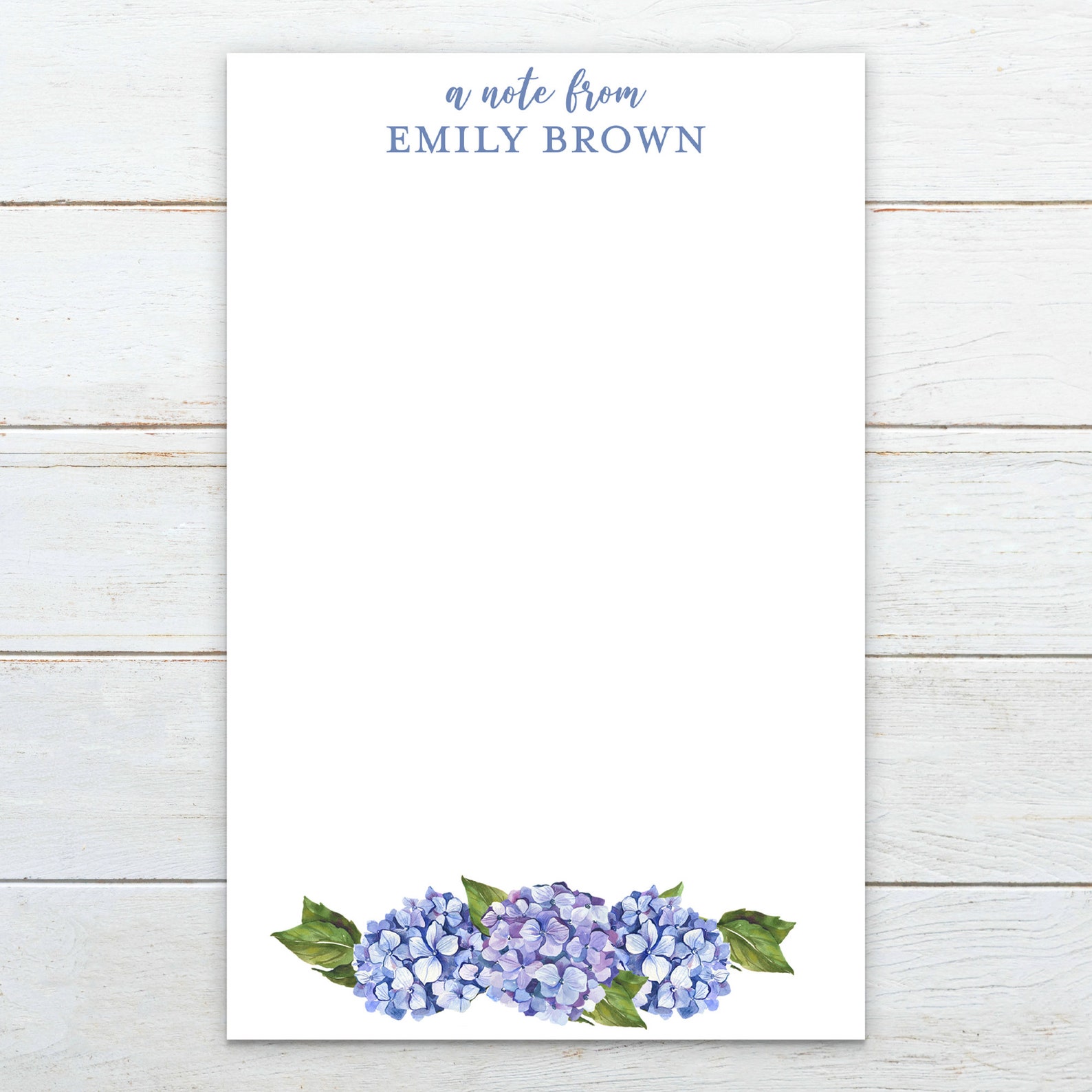 Personalized Hydrangea Watercolor Flowers Notepad With Name, Watercolor ...