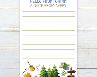 Summer camp stationery, a note from camp, personalized summer camp notepad