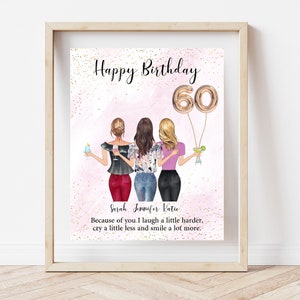 60th Birthday best friend, 60 years of being fabulous, 60 birthday gift for women, best friend birthday print , three best friends