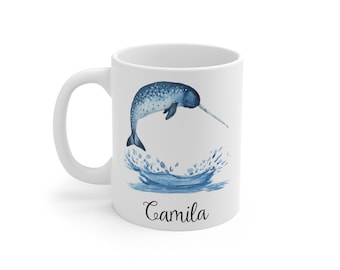 Custom narwhal mug, personalized narwhal coffee cup, narwhal lovers, gift ideas, narwhal mug, narwhal gifts for girl, cute narwhal mug, mug