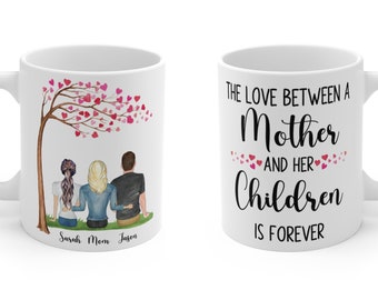 Mother's Day mug, the love between a mother and her children is forever, Personalized mother daughter son mug, gift for mom
