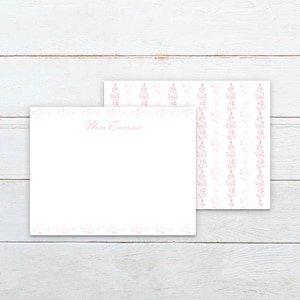 Double Sided Elegant Personalized Watercolor Floral Notecards - Custom Stationery Set, Double-Sided Toile Design