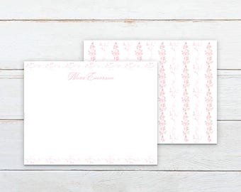 Double Sided Elegant Personalized Watercolor Floral Notecards - Custom Stationery Set, Double-Sided Toile Design
