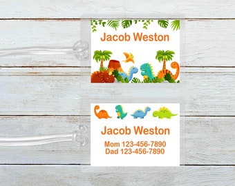 Dinosaur personalized Laminated backpack tag, dance bag tag, lunch box tag, diaper bag tag,  back to school, daycare tag