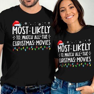 Funny Christmas Movies Fan T-Shirt, Holiday Movie Lover Tee, Festive Christmas Lights Shirt, Santa Hat Design Christmas Top
