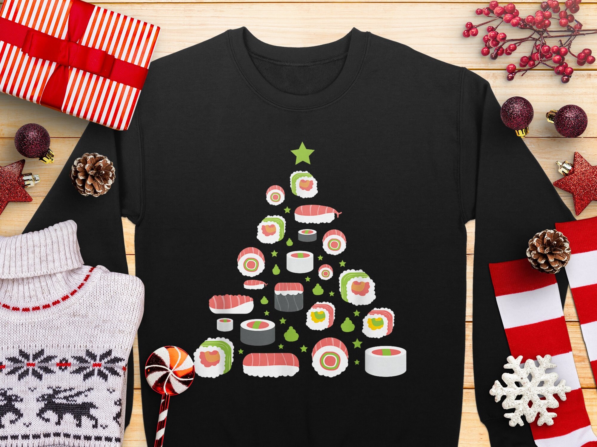 Maglietta Kawaii Christmas - Albero Di Natale Con Sushi Giapponese, T-Shirt Divertente Per Appassionati Di Giappone