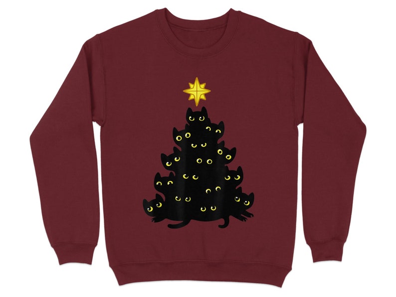 Cute Cat Tree Sweatshirt, Christmas Cat Sweatshirt, Funny Holiday