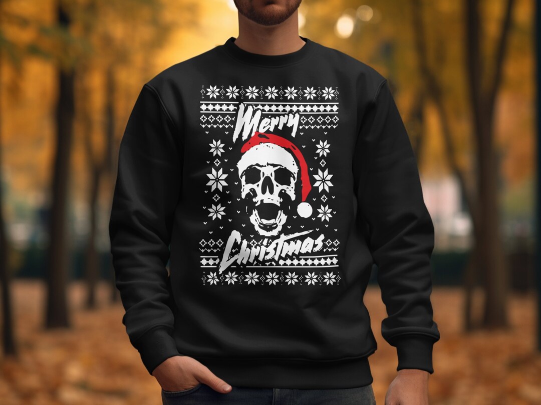 Sweat à Capuche Homme Noël Alternatif - Motif Tête De Mort Et Sapin - Style Gothique / Rock Pour Les Fêtes