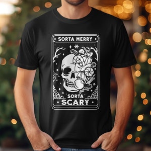Sorta Merry Sorta Scary Skull Halloween Christmas T-Shirt, Spooky Holiday Mashup Tee, Unique Xmas Halloween Gift Unisex Shirt