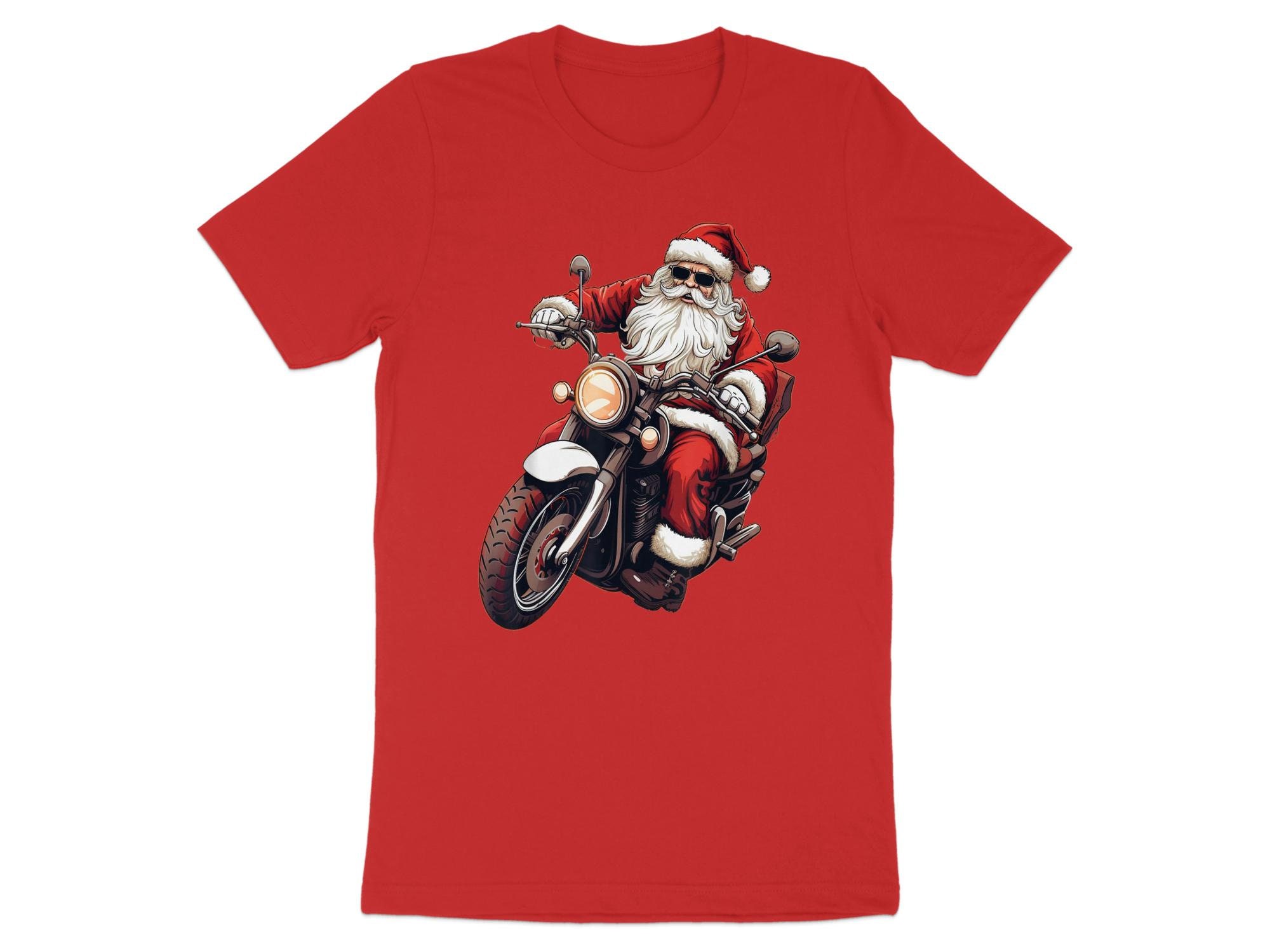 Christmas Motorcycle Santa Graphic T-Shirt – 100% Cotton Unisex Tee For Holiday Fun - View #3