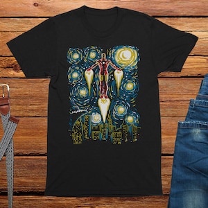 Koszulka Iron Starry Night męska z komiksowym superbohaterem, zabawne koszulki graficzne