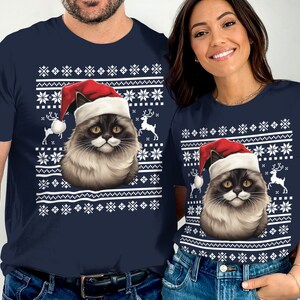 Cute Cat with Santa Hat T-Shirt, Christmas Cat Graphic Tee, Holiday Animal Print Shirt, Funny Feline Christmas Top, Holiday Gift Idea