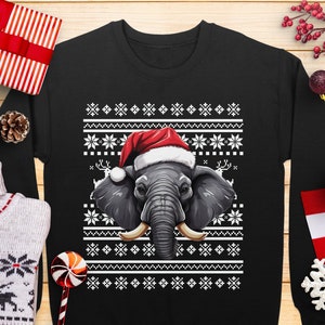 Christmas Elephant Sweatshirt, Cute Elephant Santa Hat Sweater, Ugly Christmas Sweatshirt, Elephant Holiday Sweater