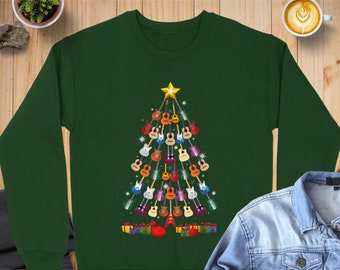 Christmas Guitar Tree Sweatshirt, Guitar Lover Holiday Shirt