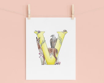 V letter print
