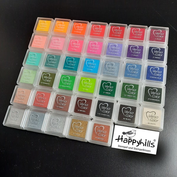VersaColor mini con una gran selección de colores, tampón para sellos, tinta para sellos brillante también para papeles oscuros Tsukineko, Happyhills