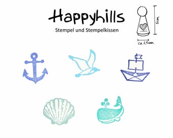 Anker / Möwe / Papierschiff / Jakobsmuschel / Wal / Figurenkegelstempel (Auswahl) von Happyhills