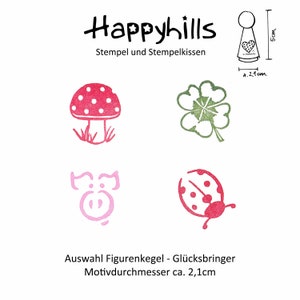 Fly agaric / Cloverleaf / Pig / Ladybug / Figure Cone Stamp selection by Happyhills alle 4 Motive