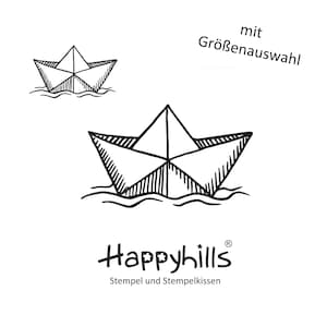 Timbro di legno di nave di carta da Happyhills, barchetta di carta, barca, voglia di viaggiare, giocattolo, origami, timbro