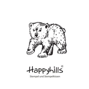 Orso polare che corre, piccolo orso polare o un bellissimo orso bruno, bambino animale, felice, che gioca nell'erba, da Happyhills Winter