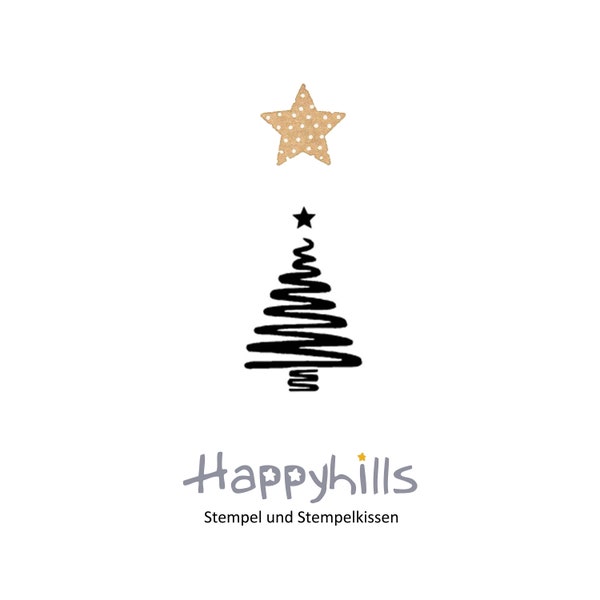 Tannenbaum mit Stern Stempel, geschwungener Baum für Weihnachtkarten von Happyhills