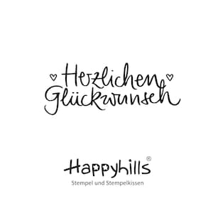 Herzlichen Glückwunsch Stempel, zum Gratulieren, zum Geburtstag, schöner Text mit Herzchen für Karten von Happyhills