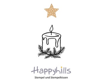 Kerze Stempel, eine brennende Kerze leuchtet, mit Tannenzweigen, Symbolisches Feuer für viele Feste und Anlässe von Happyhills