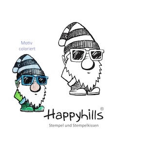 Kabouter Tom met zonnebril stempel, coole kabouter, casual tuinkabouter, kersttijd, kabouterpost door Happyhills (10459)