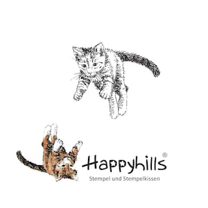 Timbro gatto che salta gattino felice in movimento, che gioca, salta, gattino, tigre, animale domestico, gatto di Happyhills