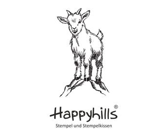 Kid stamp, goat on a mountain, petting zoo, Alps, cheeky, horns, hoofed animal, favorite animal, creative stamp by Happyhills