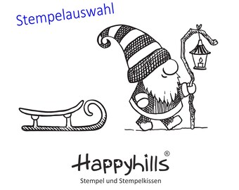 Gnome with Lantern Stamp Selection with Sleigh, Single or Set, Light in the Forest, Christmas, Winter, Gnome Time by Happyhills (14458)