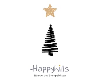 Timbre d'arbre de Noël, dessiné avec un arbre classique animé, magnifiquement simple et universel, pas seulement pour Noël, de Happyhills