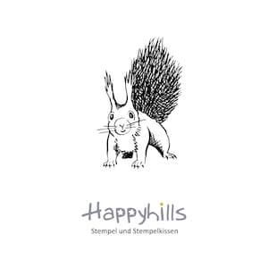 Ardilla, sello atrevido, salta emocionada y busca la nuez, bonitas tarjetas navideñas, motivo otoñal, invierno de Happyhills