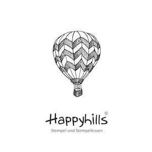 Heißluftballon Stempel Fluggerät, Luftfahrzeug, Auftrieb, Ballonfahrt, Retro, Liebe, Reise, Hochzeit, Männermotiv von Happyhills
