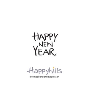 Timbro Happy New Year in due dimensioni, Happy New Year, congratulazioni per il nuovo anno in bella calligrafia, Happyhills