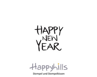 Happy New Year Stempel Frohes neues Jahr, Glückwünsche zum Jahreswechsel in schöner Handschrift von Happyhills (14011)