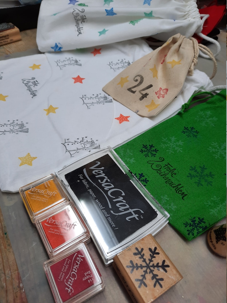 Adventssäcken Bestempeln, Adventskalender selber machen, Jutesäckchen individuell gestalten