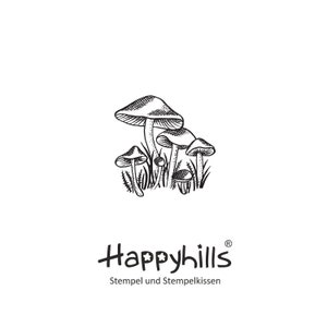 Timbri Mushroom Meadow per foresta, autunno, lumache, giardino, cibo, piante, alberi, paese delle meraviglie, funghi, erba, fiori di Happyhills