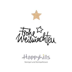 Timbro di buon Natale in vera calligrafia con una piccola stella, per i tuoi auguri di Natale di Happyhills, diverse dimensioni