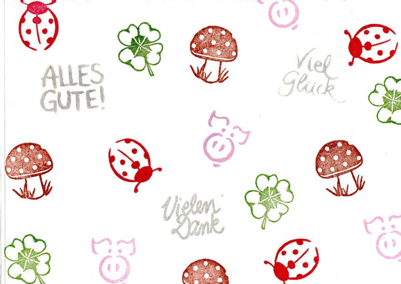 Fly agaric / Cloverleaf / Pig / Ladybug / Figure Cone Stamp selection by Happyhills image 8