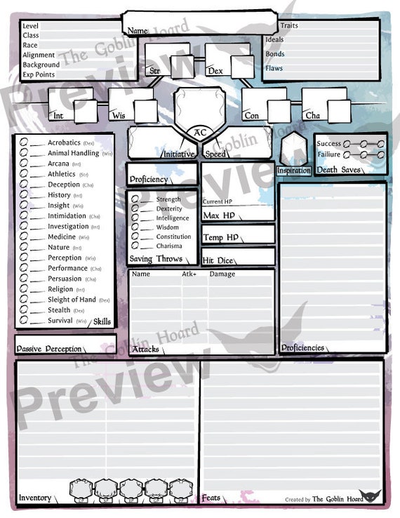 d d 5e mystic character sheet fillable pdf print at home etsy canada