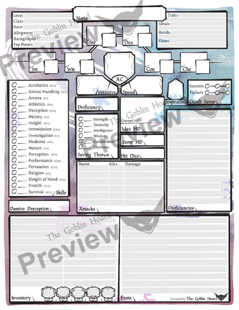 dd 5e mystic character sheet fillable pdf print at home