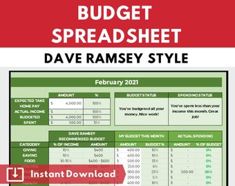 Dave Ramsey Budget Planner - Budgeting Spreadsheet Calculator