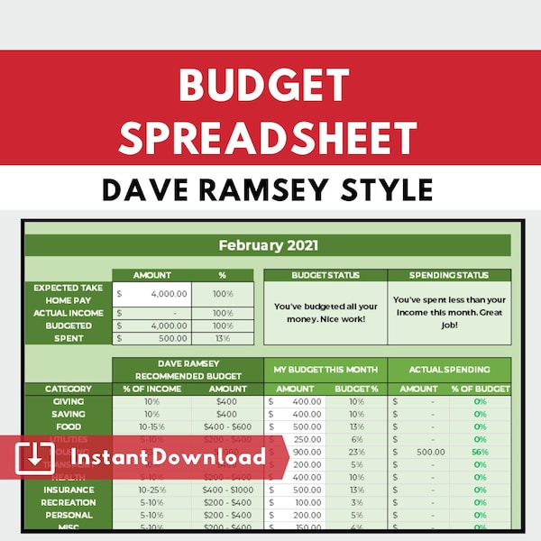 Dave Ramsey Budget Planner - Budgeting Spreadsheet Calculator